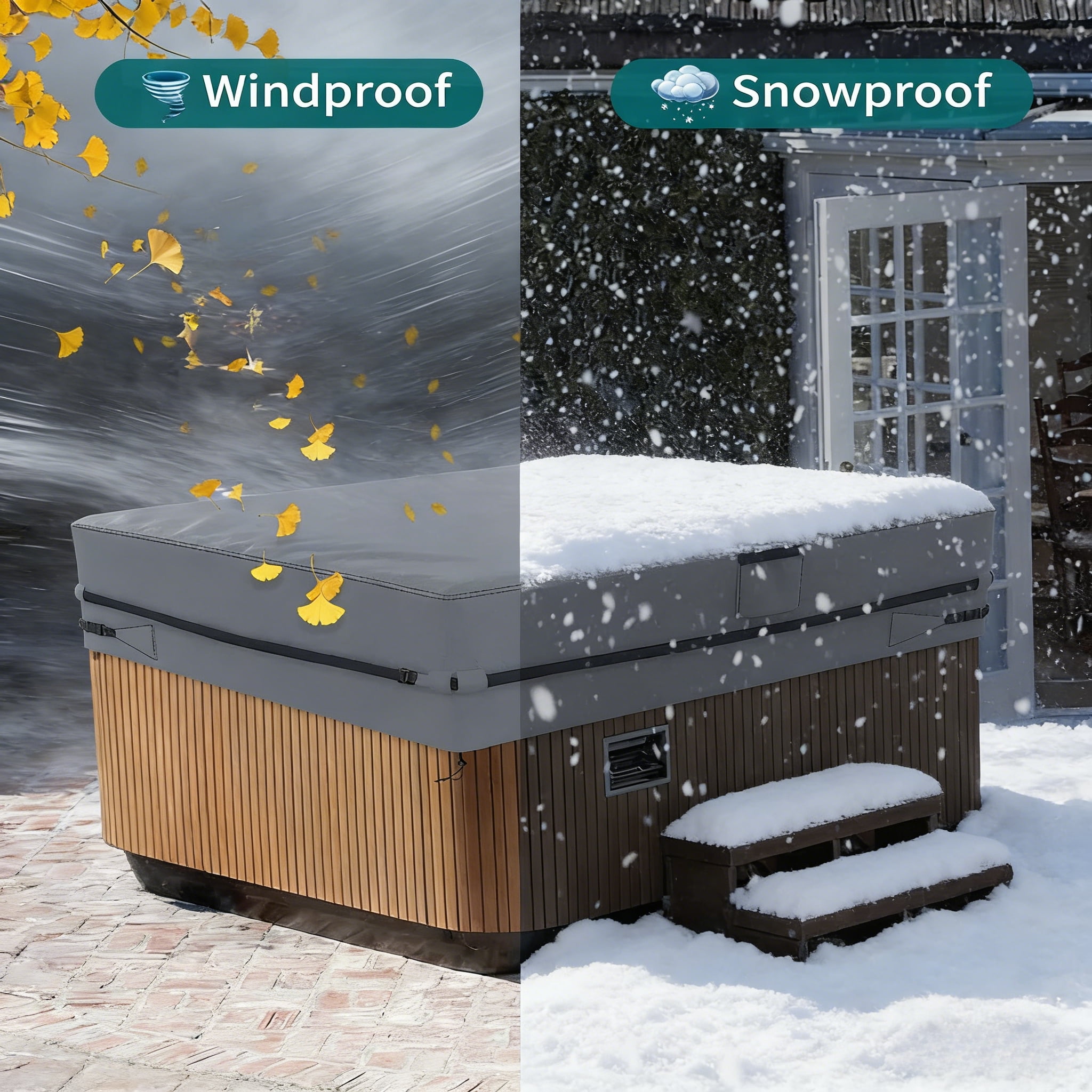 Square Hot Tub Cover Waterproof, Heavy Duty Insulated Outdoor SPA Cover with Windproof Lock & Handles for Energy Saving, 87"x87"