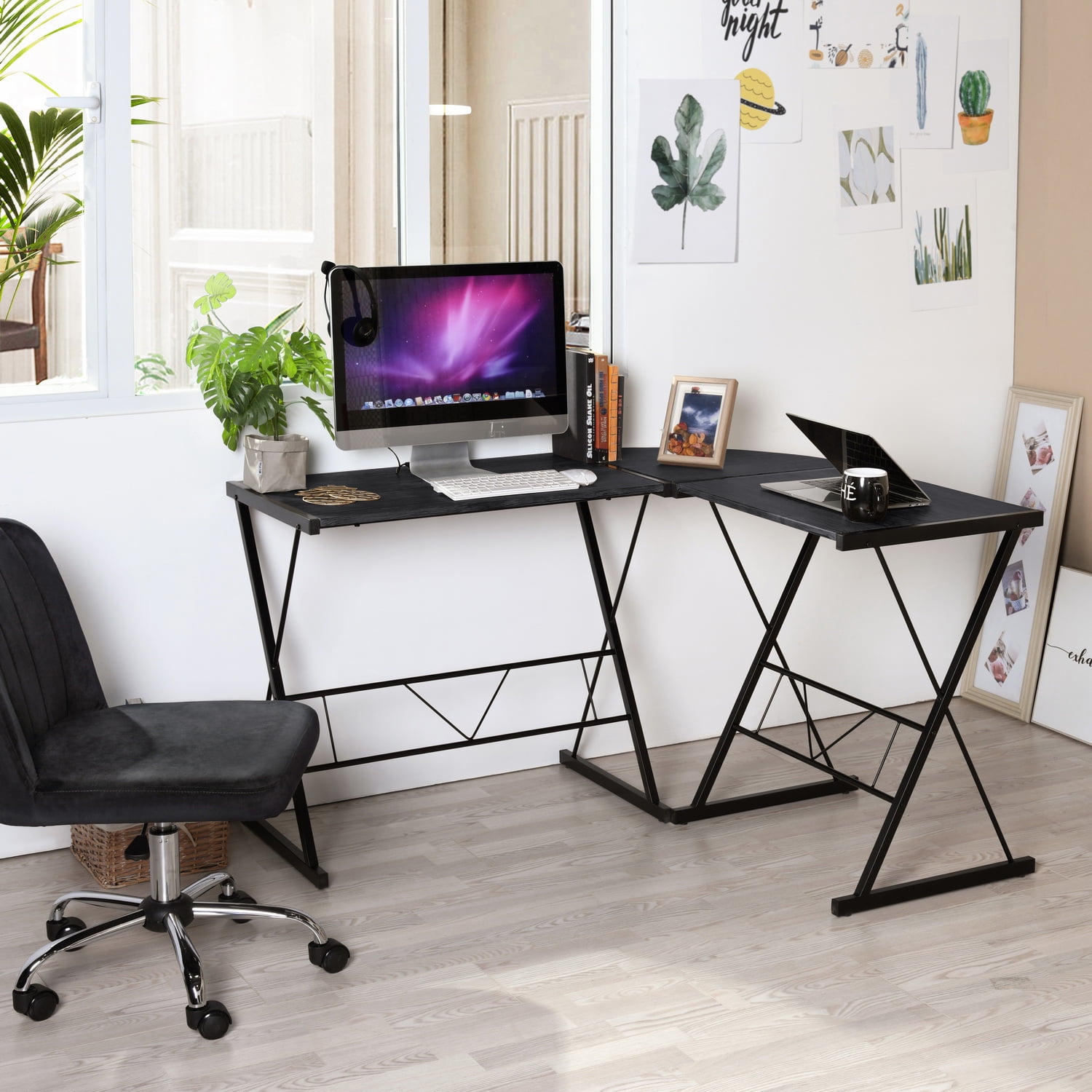 Kepooman L Shaped Gaming Desk, Home Corner Office Desk, Writing Studying Computer Table PC Workstation for Home Office Bedroom, Black Kepooman L Shaped Gaming Desk, Home Corner Office Desk, Writing Studying Computer Table PC Workstation for Home Office Bedroom, Black