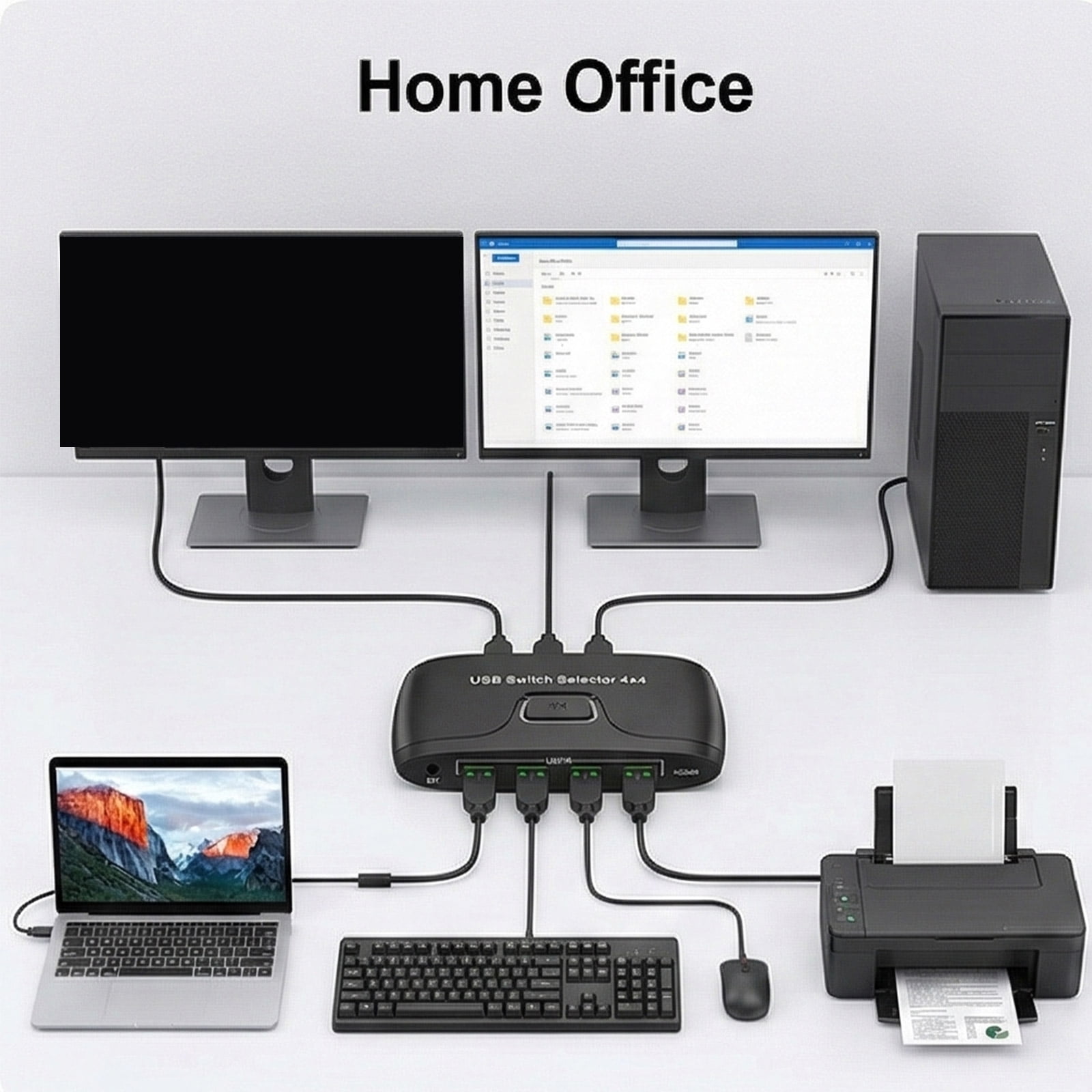 USB KVM Switcher Featuring 4 Input 4 Output Port for Seamlessly Keyboards Sharing Among Multiple Computers