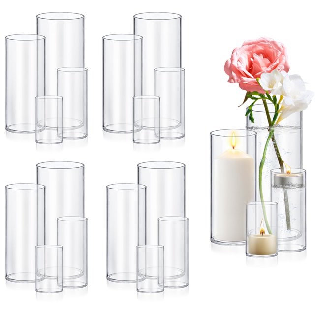 Jarrones cilíndricos de vidrio Homjoy, paquete de 16, 10,15,20,25 cm, transparentes