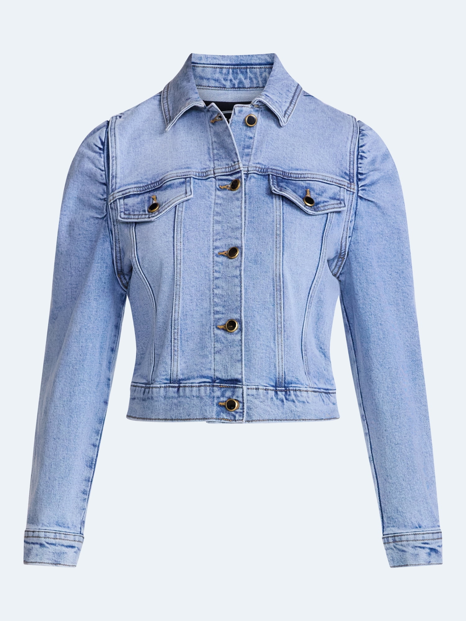 Scoop Women’s Denim Trucker Jacket with Puff Sleeves, Sizes XS-XXL