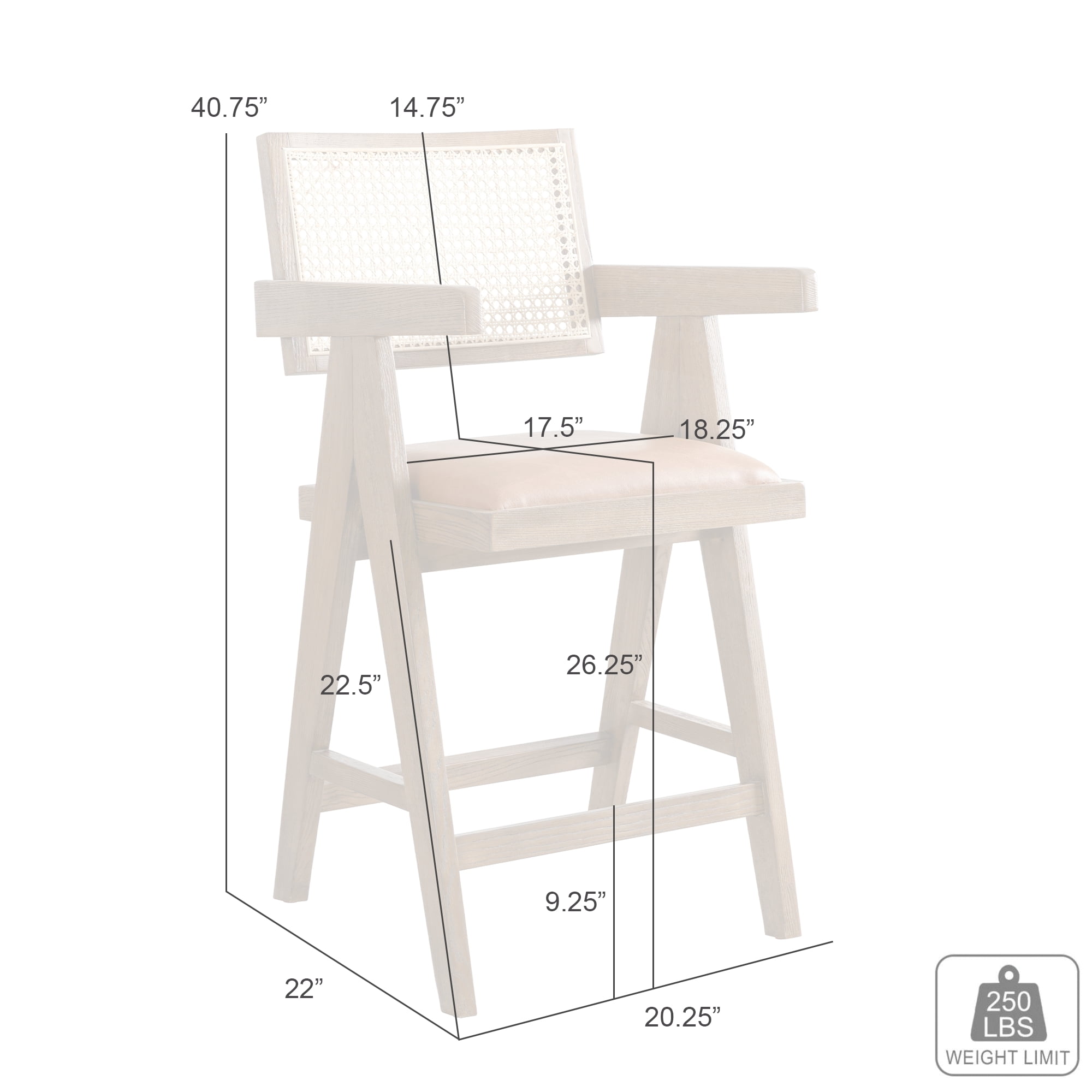 Harley Nutmeg Brown Solid Wood and Rattan Upholstered 26" Counter Height Barstool with Red/Brown Faux Leather Seat - Set of 2