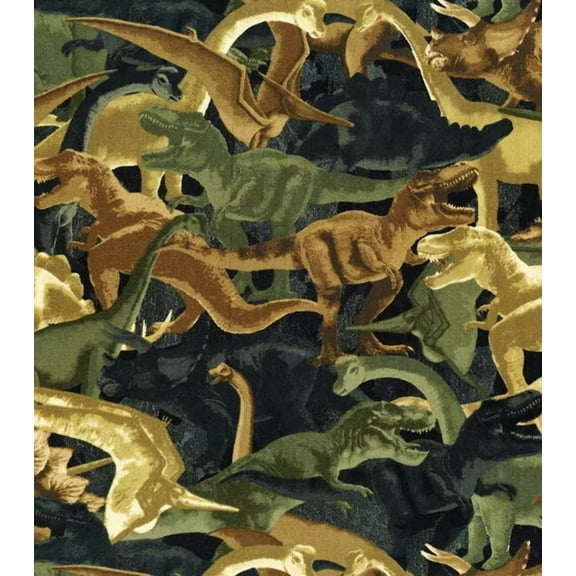 Packed Camo Dinosaurs Cotton Fabric