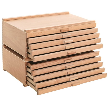 U.S. Art Supply 10 Drawer Wood Artist Supply Storage Box  Pastels  Pencils  Pens  Markers  Brushes