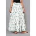thumbnail image 4 of Women White Cotton Maxi Skirt with Mint Green Floral Block Print & Elastic Waist - XS, 4 of 6