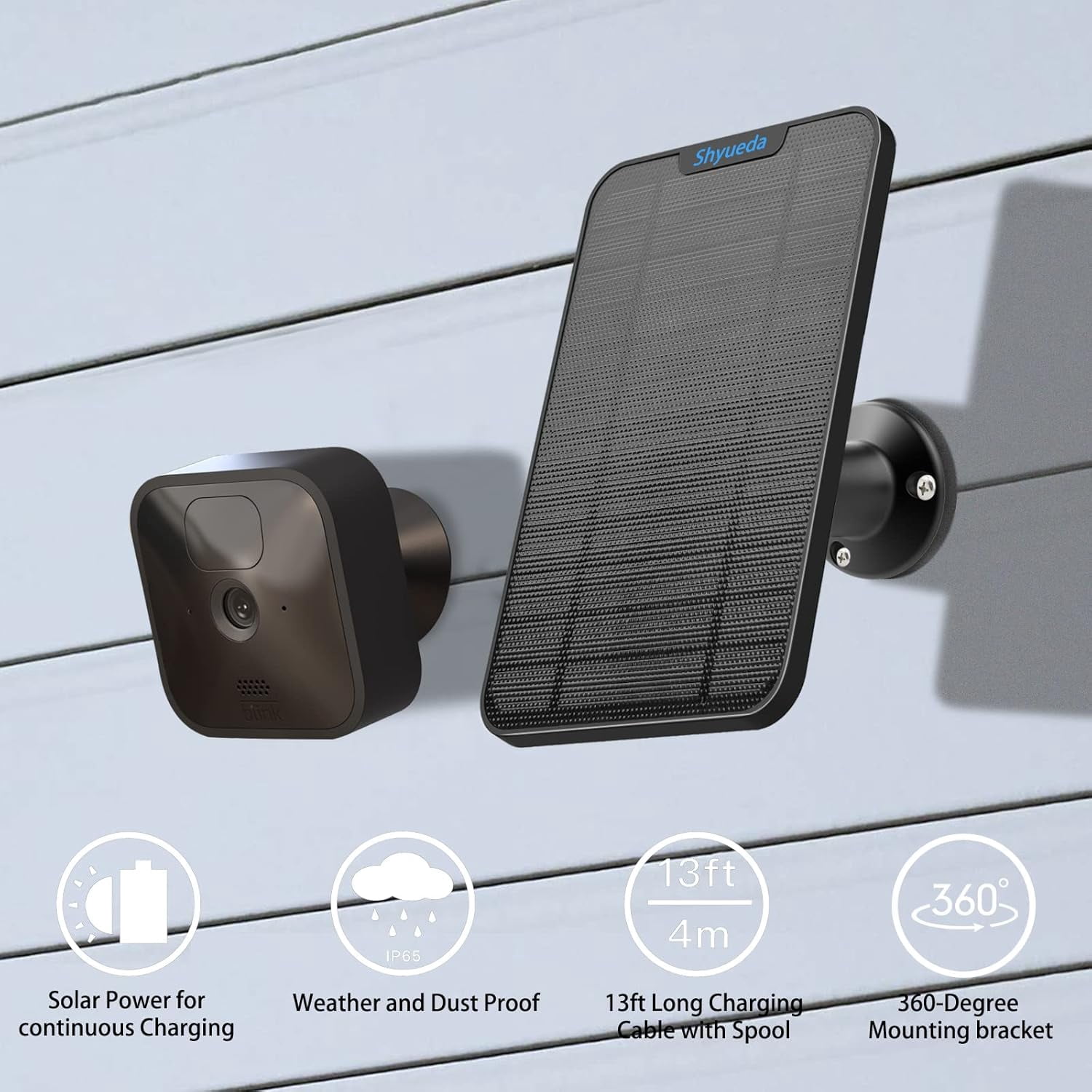 4W Solar Panel Charger for Blink 3rd Gen/XT/XT2 (Micro-USB) Cameras, 13.1ft Waterproof Cable, IP65 Weatherproof with Wall Mount