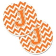 thumbnail image 1 of Letter J Chevron Orange & White Set of 2 Cup Holder Car Coaster, 1 of 1