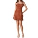 thumbnail image 2 of INSPIRE CHIC Women's Printed Spaghetti Strap Ruffle Flare Mini Dress S Brown-Dots, 2 of 6