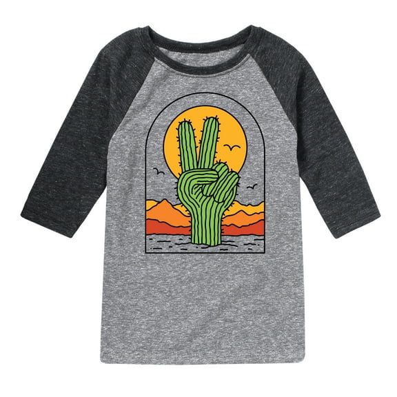 Instant Message - Cactus Peace Sign - Toddler & Youth Raglan Graphic T-Shirt
