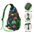 thumbnail image 3 of Colorful Dino and Forest Pattern Sling Backpack, Cute Cartoon Dinosaur Print Lightweight Crossbody Bag for Outdoor Hiking and Travel, 3 of 6