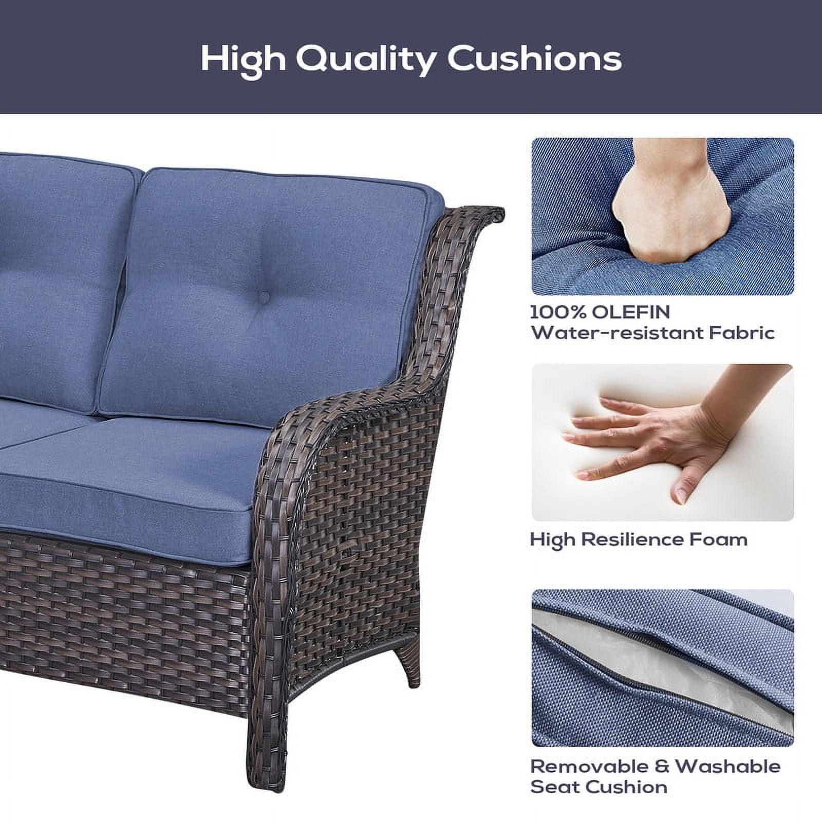 PARKWELL Outdoor Patio Furniture Set with Fire Pit Table,All-Weather Conversation L-Shaped Sectional Sofa with No-slip Thick Cushions,Backyard Porch Garden Poolside Balcony Set,Brown/Navy
