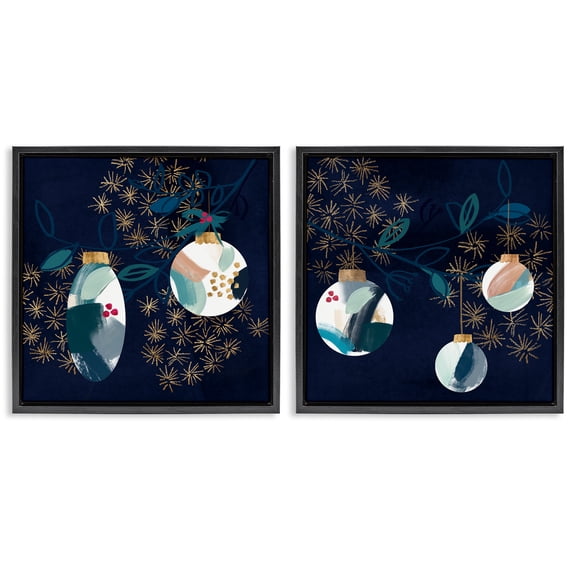 Stupell Industries Abstract Ornaments on Tree Holiday Painting Black Floater Framed Canvas Art Prints Wall Art, 18 x 18, Set of 2