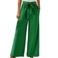 thumbnail image 2 of Tittly Palazzo Pants Wide Leg Pants Womens High Waist Wide Leg Pants Flowy Casual Loose Spring Summer Solid Trousers With Pocket Pants for Women Trendy Sweatpants for Women Green M, 2 of 4