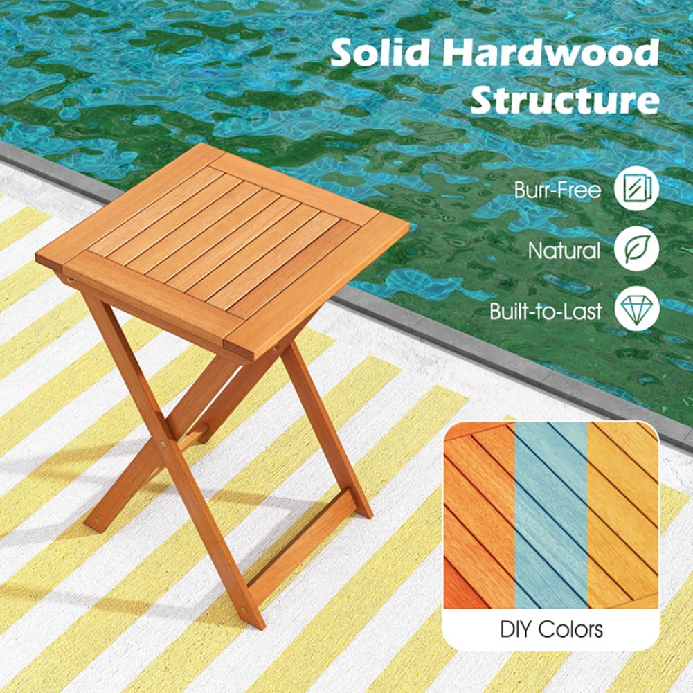 GVN 20 Inch Hardwood Patio Folding Table with Slatted