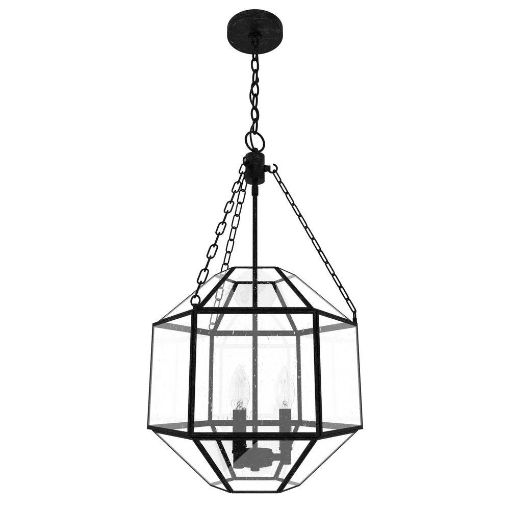 Indria 3 Light Rustic Iron Island Pendant Light with Clear Seeded Glass