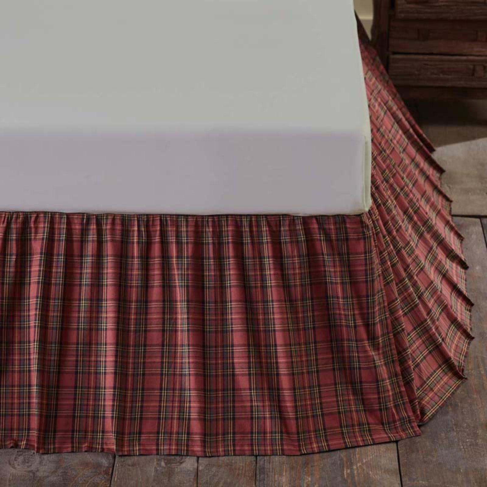 Brick Red Rustic Bedding Kilton Red Cotton Split Corners Gathered Plaid