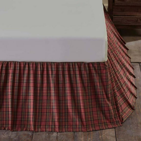Brick Red Rustic Bedding Kilton Red Cotton Split Corners Gathered Plaid King Bed Skirt