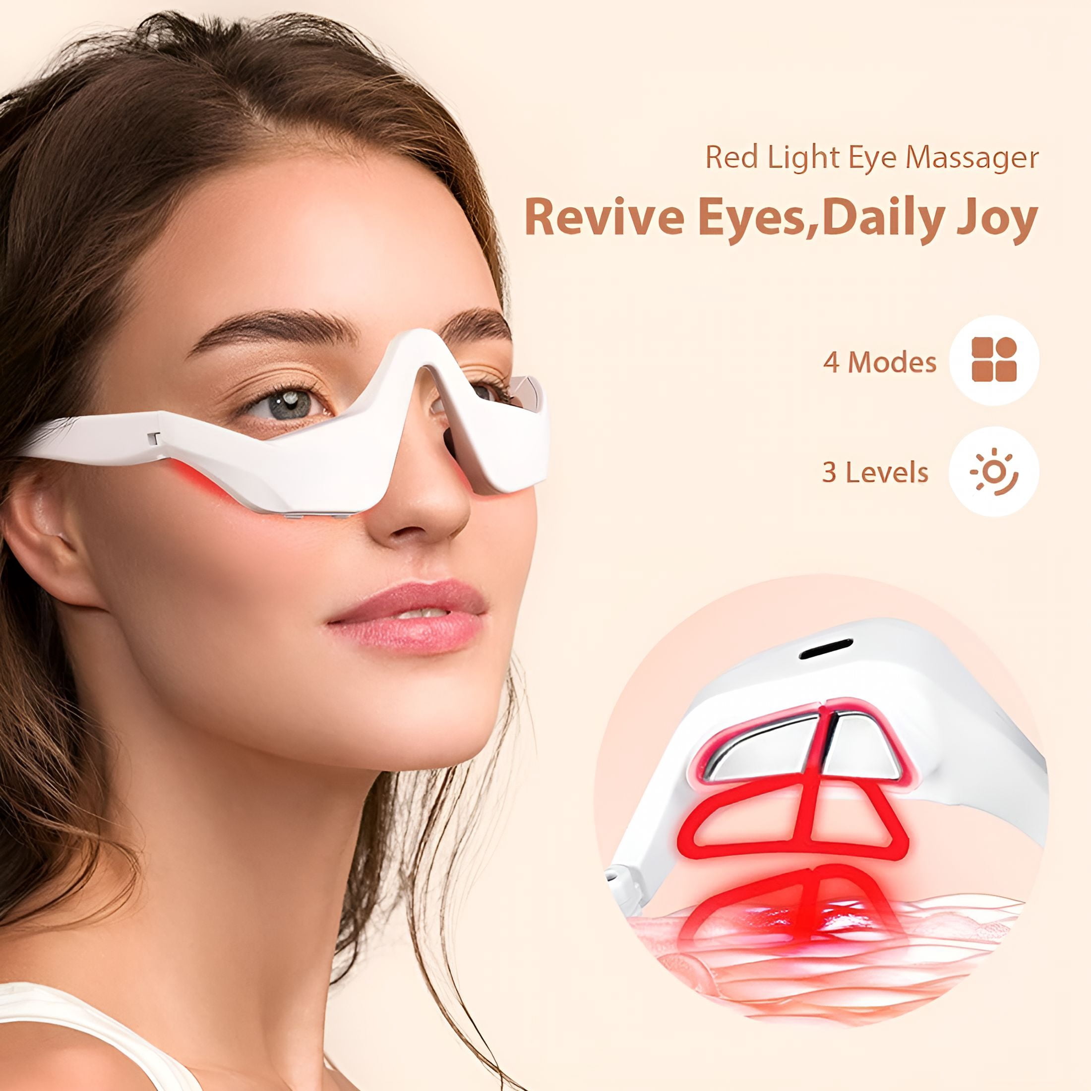 XIRQI Under-Eye Red Light Therapy Device, Microcurrent Wave Device for Under-Eye, 3D Contour Eye Massager, Relieve Eye Bags & Wrinkles, Dark Circles Treatment Device
