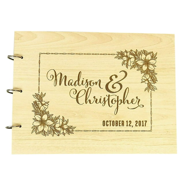 Wooden Wedding Guest Book Personalized Name And Date Rustic Wood Engraved Advice Book Photo Album