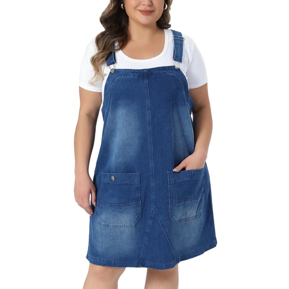 DARING DIVA Women's Plus Denim Overalls Dress Bib Suspender Skirts 1X Blue