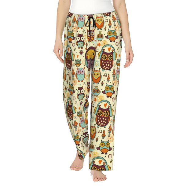 Fotbe Cute Owls Pantalones de Pijama para Mujer, Pantalones de Dormir, Pantalones Pj con Cordón y Bolsillos-Large