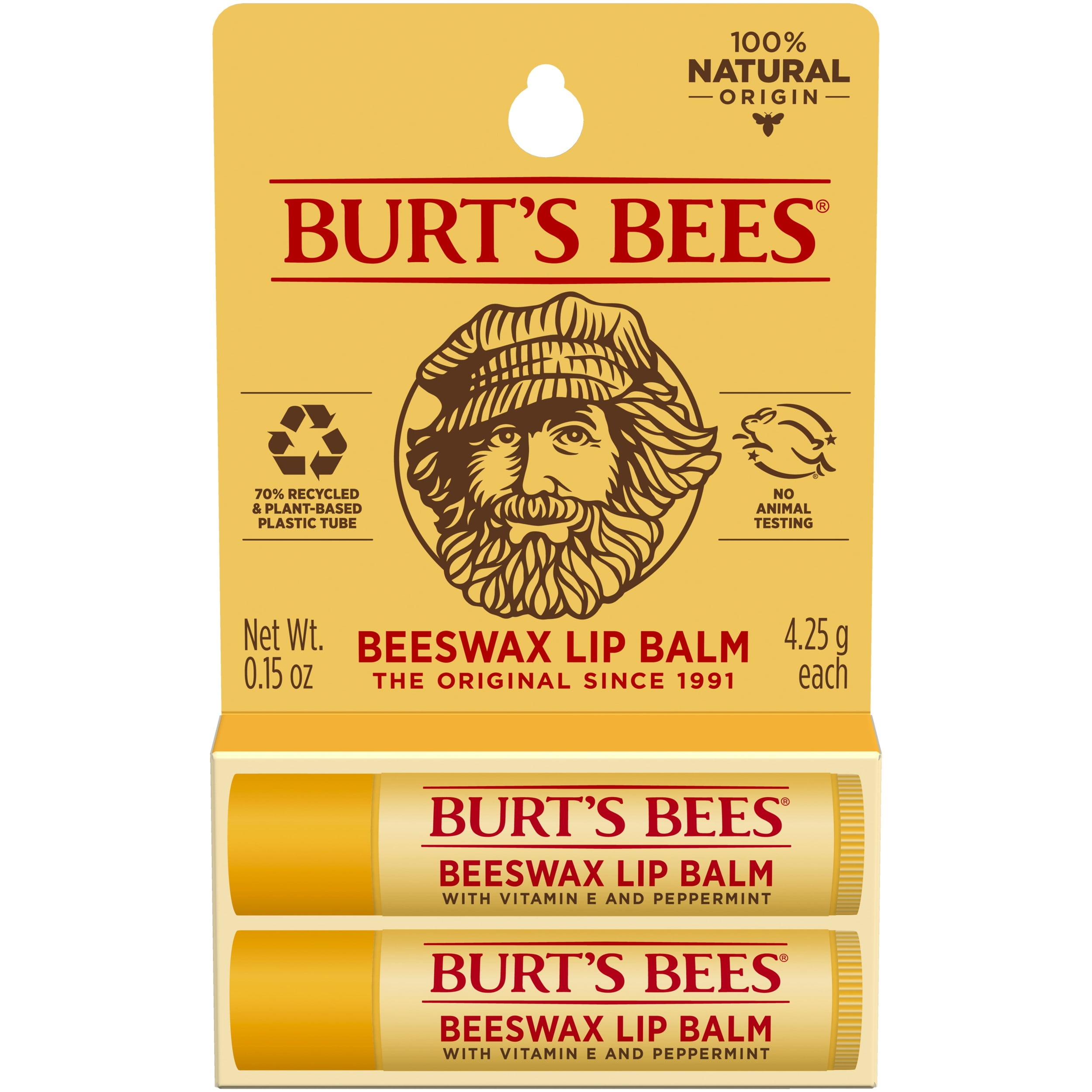 voorjaar soort Bedelen Burt's Bees 100% Natural Moisturizing Lip Balm with Beeswax, 2 Tubes -  Walmart.com