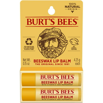 Burt's Bees 100% Natural  Moisturizing Lip Balm with Beeswax, 2 Tubes