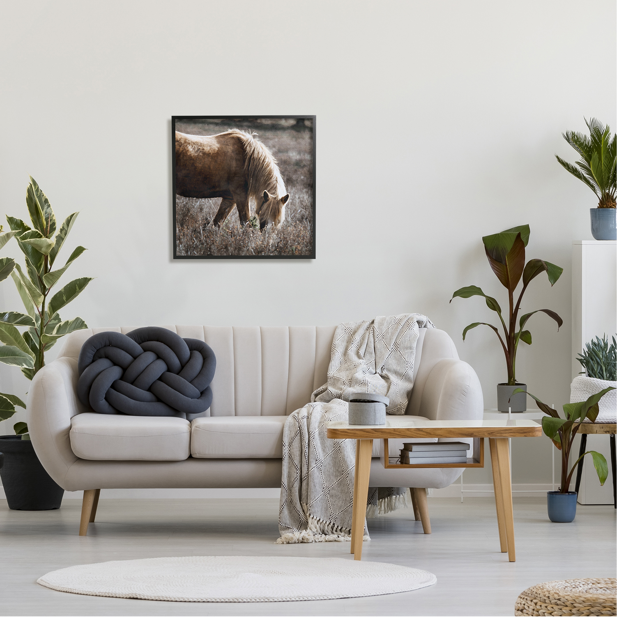 Stupell Industries Wild Horse Grazing Animals & Insects Painting Black Framed Art Print Wall Art, 24 x 24