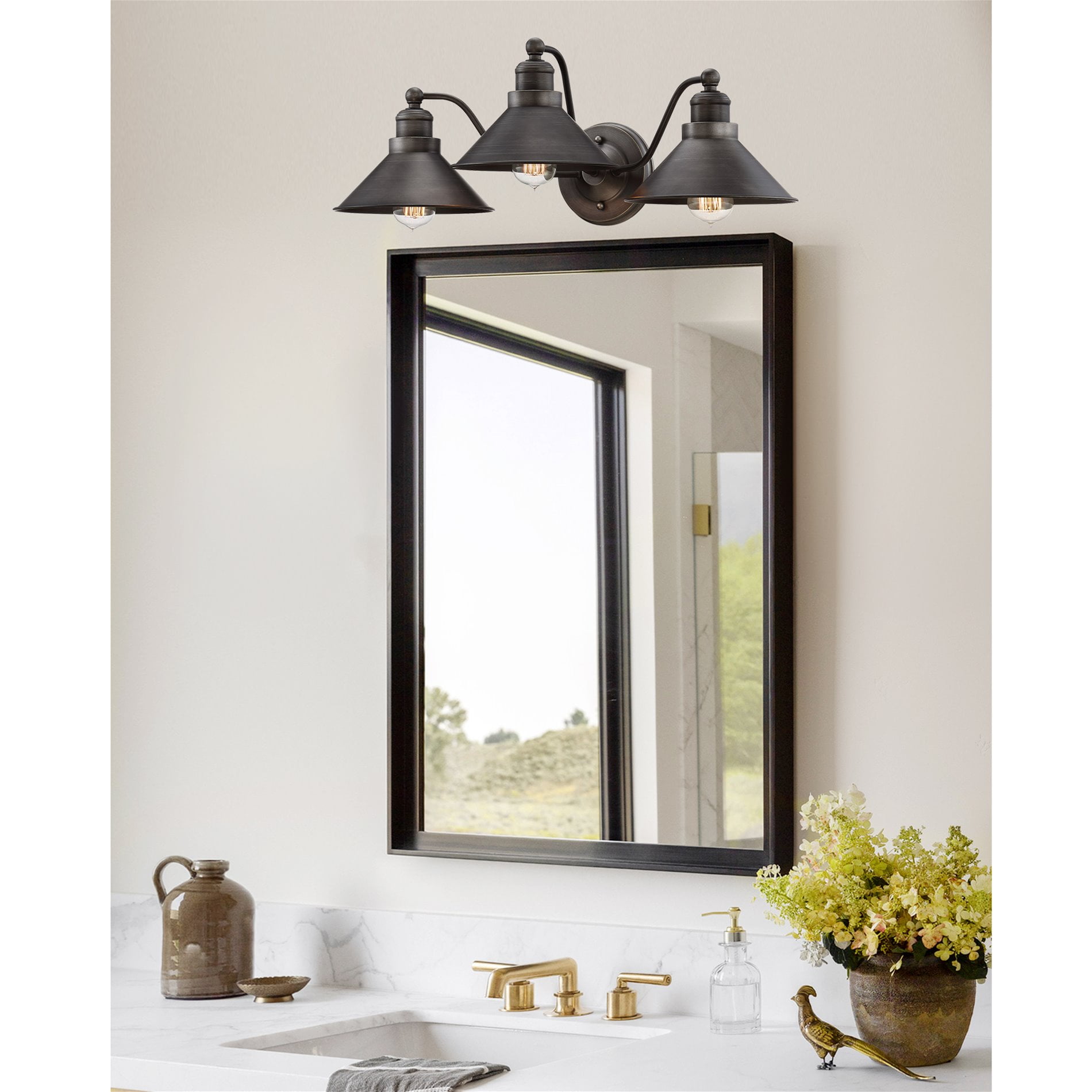 Kira Home Welton 26" Modern Industrial 3-Light Vanity / Bathroom Light, Brushed Dark Industrial Bronze Finish