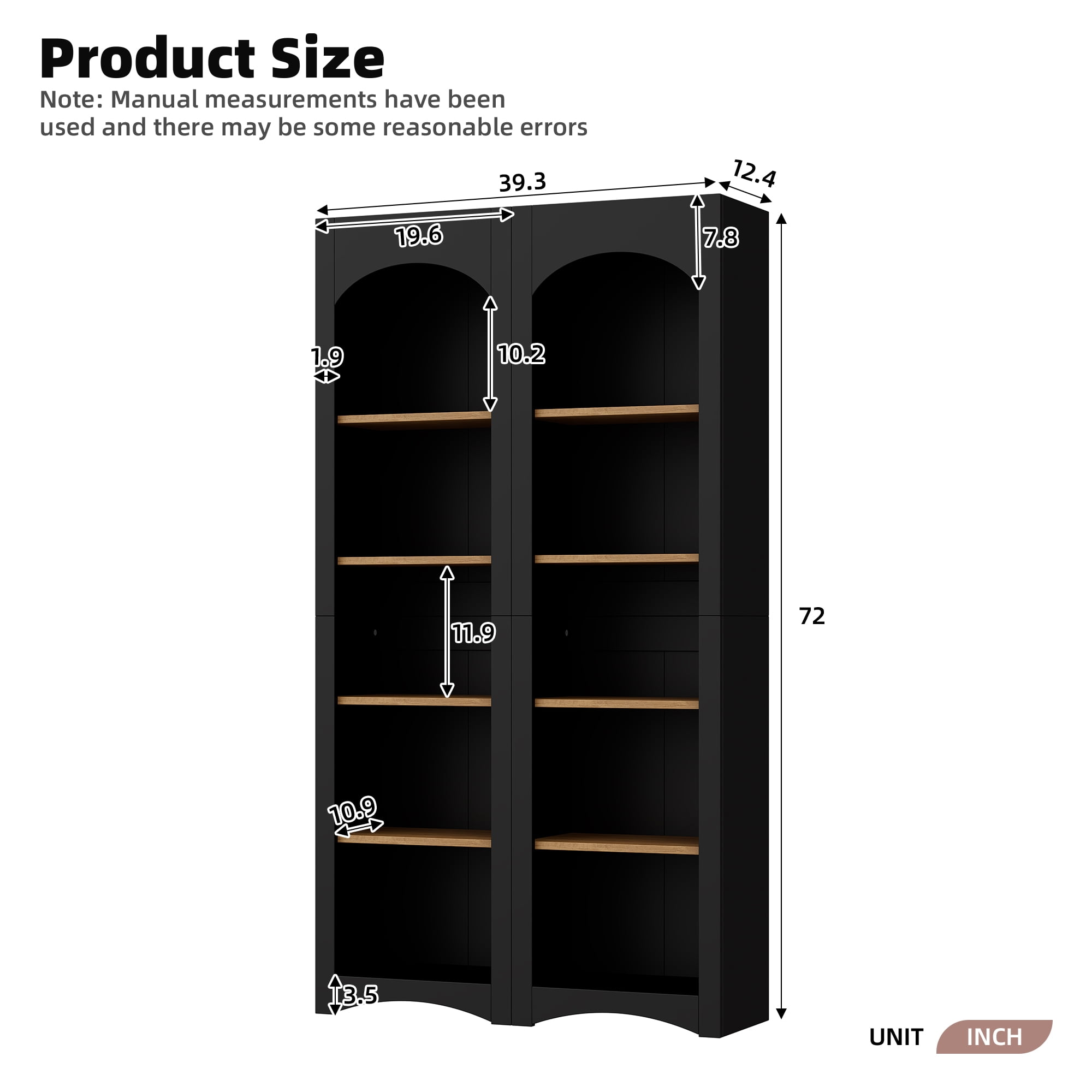 Euroco Modern 72"H Kitchen Pantry Cabinet，Free Standing 5 Tier Bookshelves, Bookcases Set of 2, Farmhouse Two-Tone Storage Cabinet with Adjustable Shelves，Black