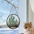 thumbnail image 5 of Stained Glass Window Hanging,Green Cactus Purple Flowers Suncatcher Diamond Glass Panel Sun Catchers Decor for Birthday for Women, Men, Wife, Aunt, and Mom, Stained Glass Ornament, 5 of 6