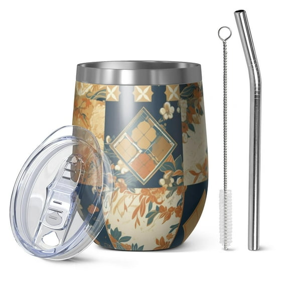 12oz Stainless Steel Insulated Wine Tumbler with Lid and Straw – Double Wall Vacuum Mug for Hot & Cold Drinks, 304 Steel Interior, Sweat-Free Design