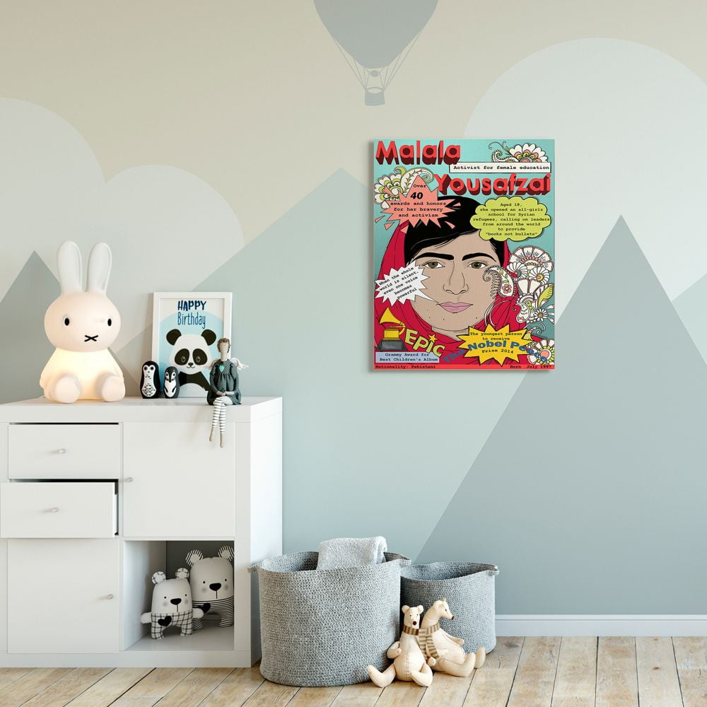 Stupell Industries Female Leaders Facts Malala Global Activist Icon Design Canvas Wall Art Design by Sangita Bachelet, 30" x 40"