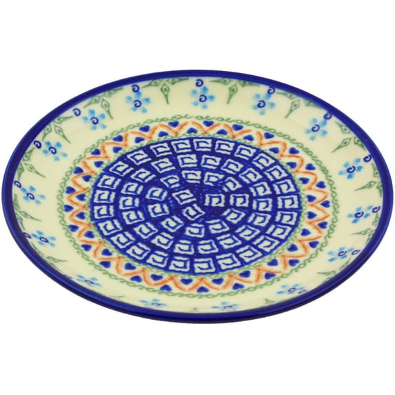 Polish Pottery 7½-inch Dessert Plate (Little Blue Flowers Theme) Hand Painted in Boleslawiec, Poland + Certificate of Authenticity