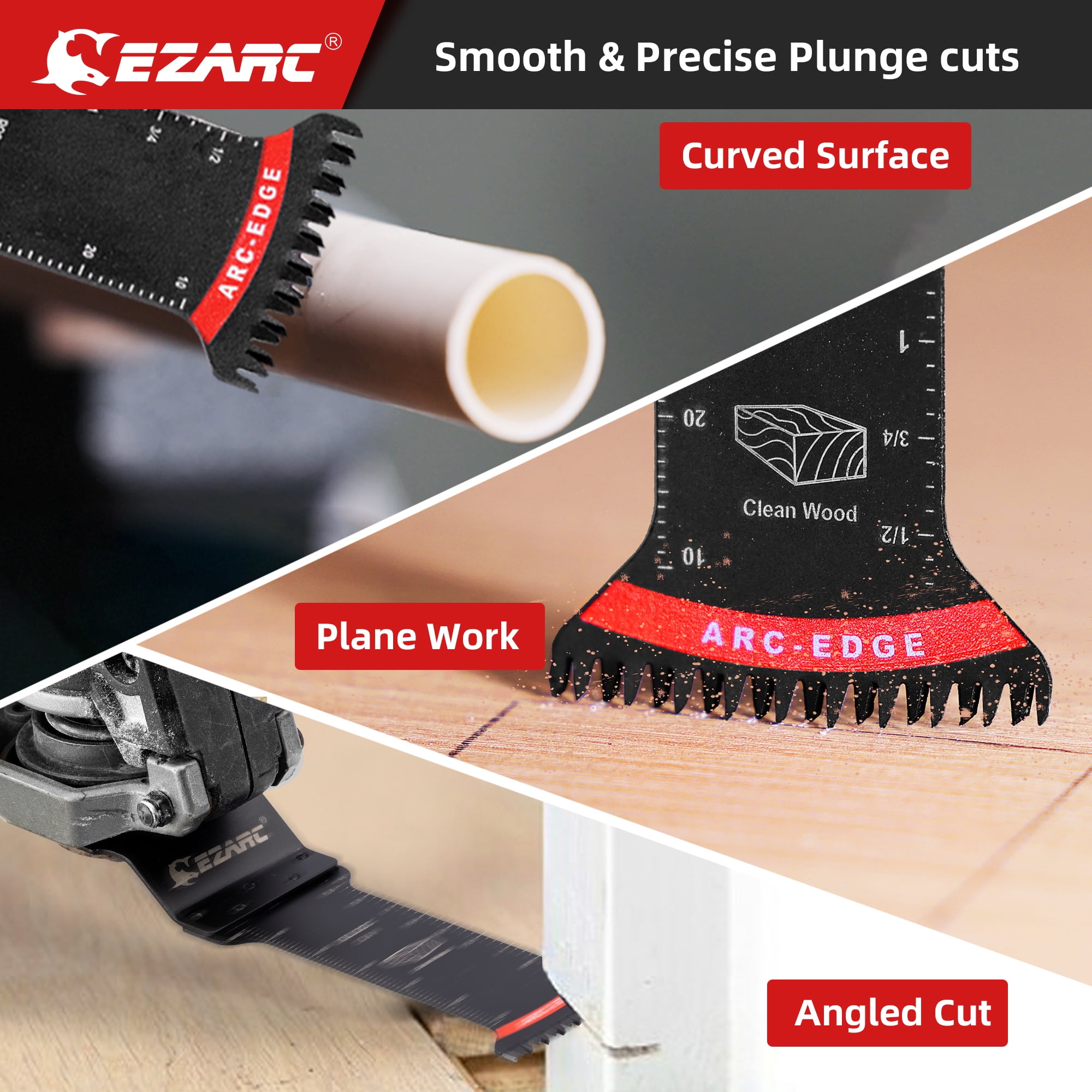 EZARC Japanese Tooth Oscillating Saw Blades, 10 PCS Extra-Long Arc Edge Oscillating Multitool Blades Clean Cut for Wood and Plastic, Universal Quick Release Multi Tool Blades Kits