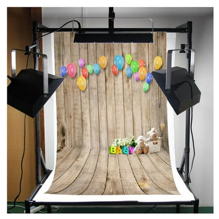 MOHome Polyster 5x7ft Wooden Theme Colorful Balloon Cute Bear Studio Photo Photography Background Studio Backdrop Props best for Personal Photo, Wall Decor, Baby, Children, Kids, Newborn