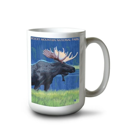 

15 fl oz Ceramic Mug Rocky Mountain National Park Colorado Moose at Night Dishwasher & Microwave Safe