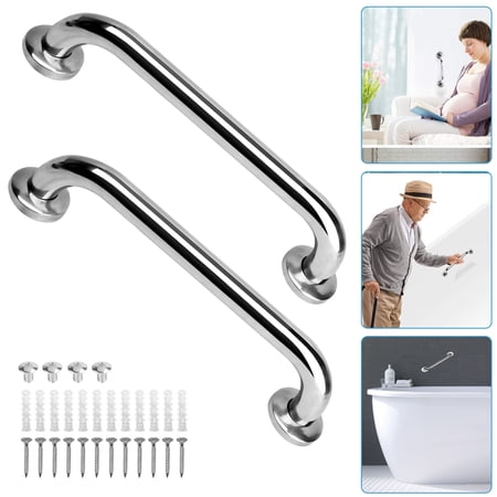 GYDEK Durable Stainless Steel Anti-Slip Wall-Mounted Bathtub Grab Bar, Brushed Nickel, 12" (2 Pack)