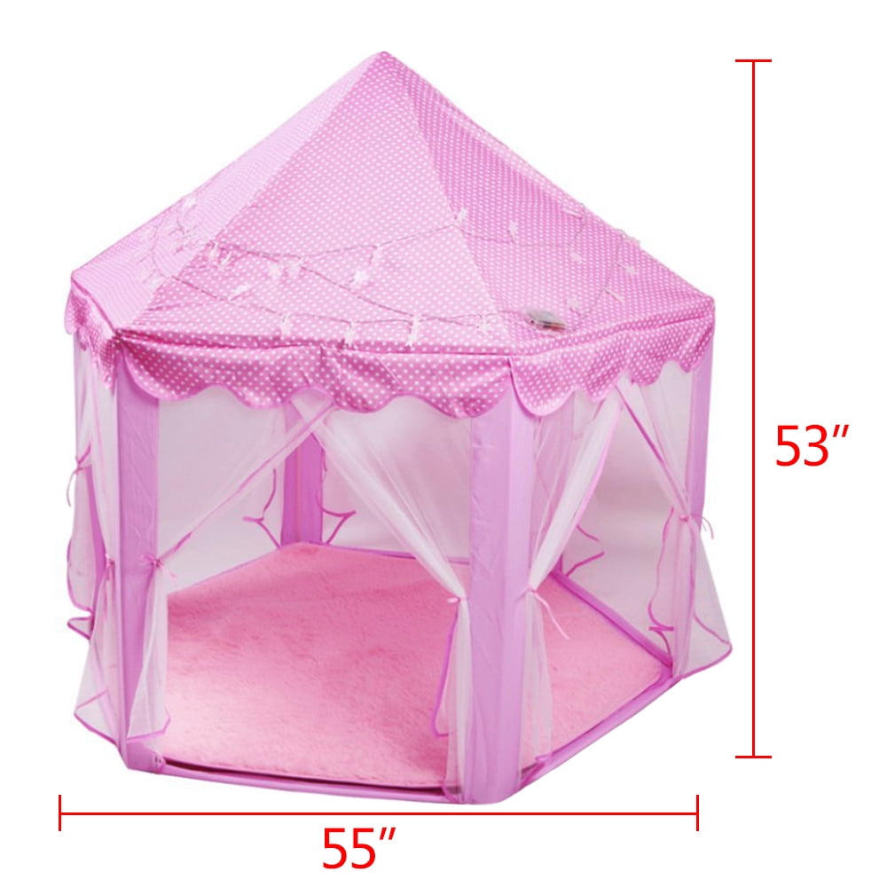 Princess Castle Play Tent Girls Kids Large Playhouse Toy Pink + Rug + Star Light