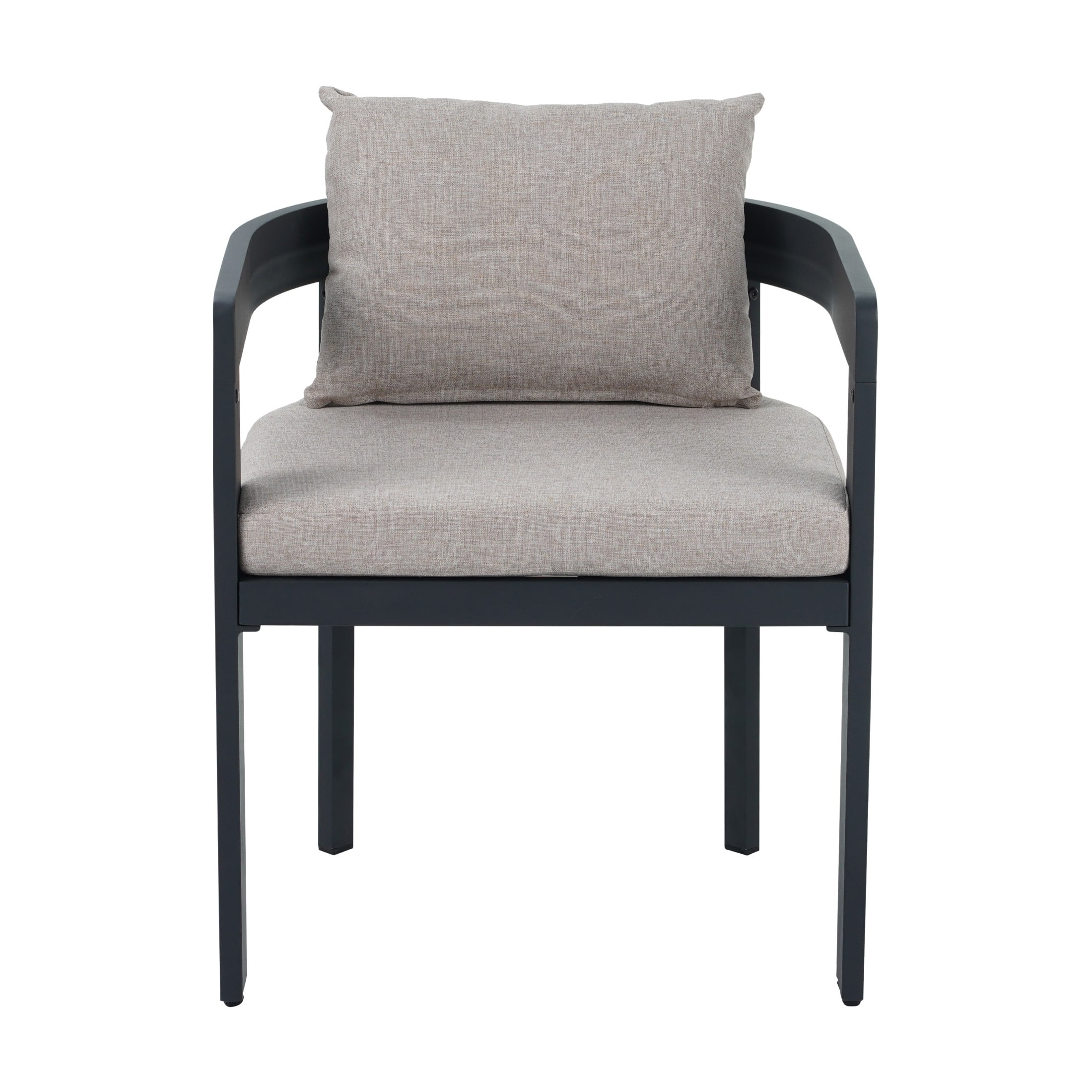 Calistae Outdoor Patio Dining Chairs, Aluminum, Beige + Black, Set of 2