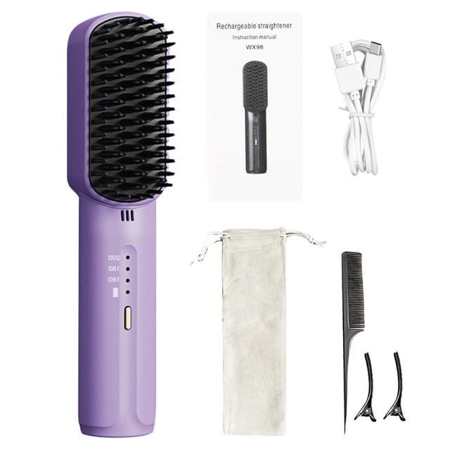 Fer à Lisser Portable Rechargeable par USB, Boucles, Lisse, Double Usage, Peigne Lissant pour Cheveux