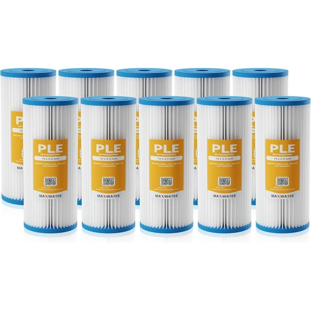 Max Water Filtre à Sédiments Plissé 10 Microns 10 x 4.5, Cartouche de Remplacement Lavable pour Systèmes BB 10 Pouces Compatible avec R50-BBSA, FXHSC, WFHDC3001, W50PEHD, GXWH40L (10 Pack)