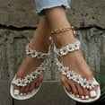 thumbnail image 2 of Anuirheih Women's Sandals Flat Clip Toe Casual Lace Floral Beach Flip Flop Comfy Shoes Summer Toe Ring Roman Sandals Comfy Dress(White）, 2 of 3
