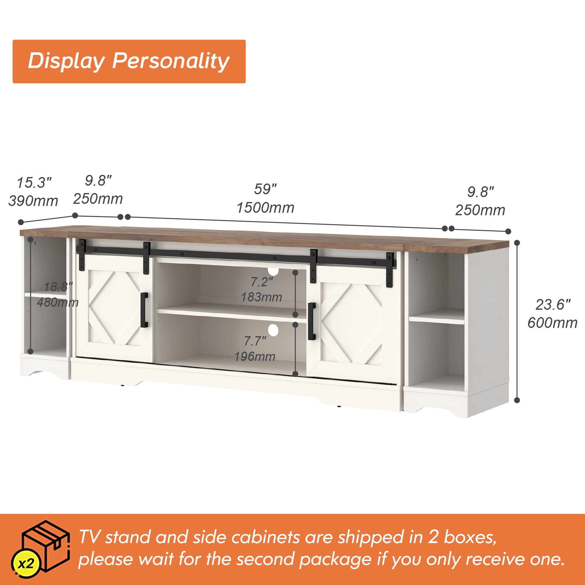 WAMPAT Modern Farmhouse TV Stand for up to 85" TVs Wood Entertainment Center with Open Storage for Living Room, White