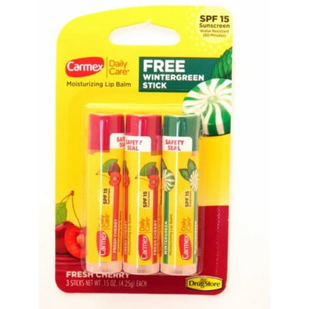 Carmex Moisturizing Lip Balm - 2 Fresh Cherry + 1 Free Wintergreen Stick - 3 Pack