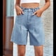 thumbnail image 5 of Pantalones Cortos Vaqueros para Mujer, de Cintura Alta, Elásticos, Tipo Bermuda, Modernos, Informales, Holgados, Color Azul , Talla L, 5 of 9