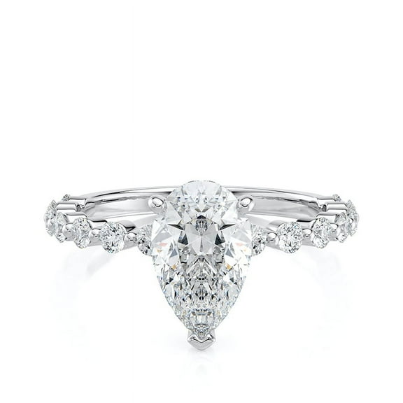Veda Jewel 1.76 Ct Pear Cut Solitaire Engagement Ring for Women - Lab-Created Diamond with Accent Stones - 14K White Gold Plated Wedding Ring - Elegant Party Wear Gift for Her