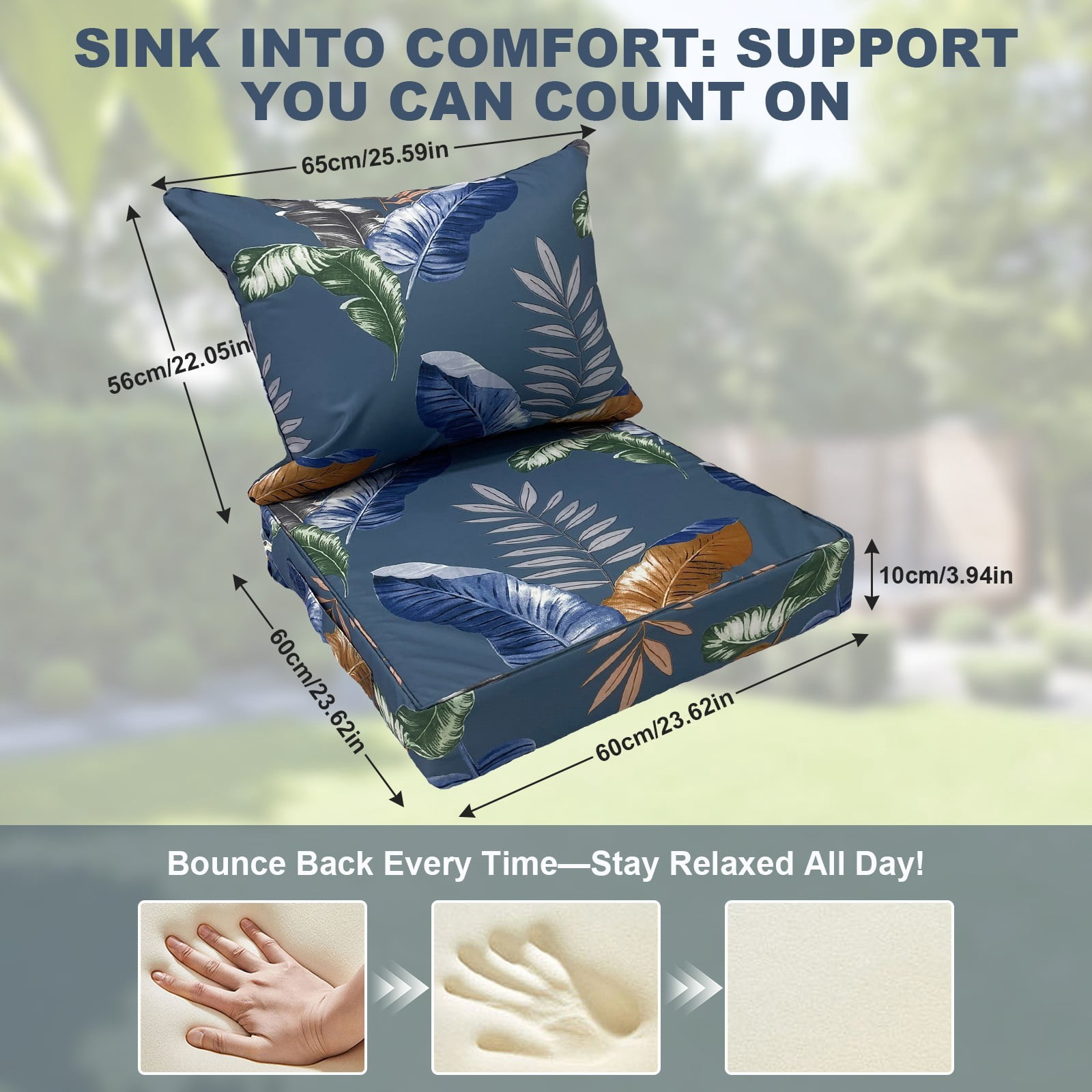 TOPCHANCES Outdoor Deep Seat Cushion Set, 24x24 Inch Waterproof Outdoor Deep Seat Cushions for Patio Furniture (Set of 1, Fallen Leaves)