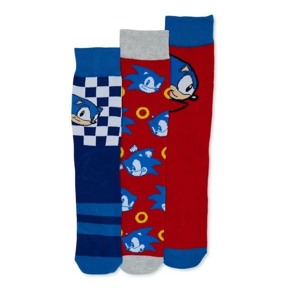 Sonic the Hedgehog Men's 3-Pack of Crew Socks with Novelty Gift Box, Sizes 8-12