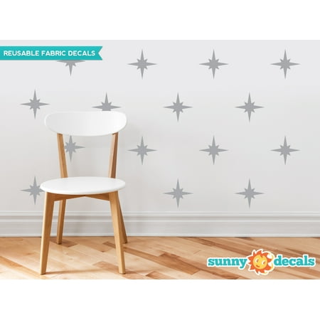 - Retro Stars Fabric Wall Decals, Set of 22 Mid Century Modern Stars, Star Pattern - 19 Color Options-Grey/